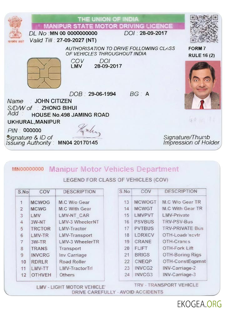 INDIA MANIPUR state driving license